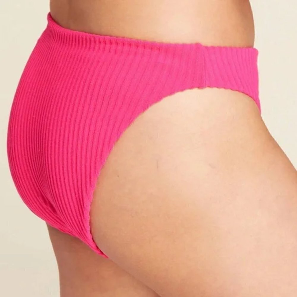 NWT Andie The Cheeky Bottom Rib Terry Neon Hibiscus Large - Picture 2 of 8